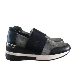 Michael Kors Black & Silver Felix Leather Trainer Sneakers 6